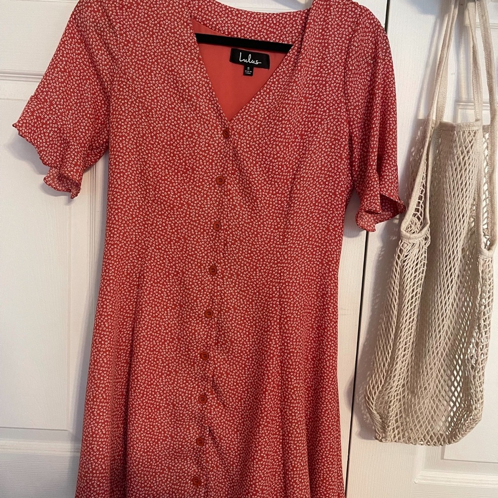 Lulus - Castana Rust Red Print Button Up Dress - image 6
